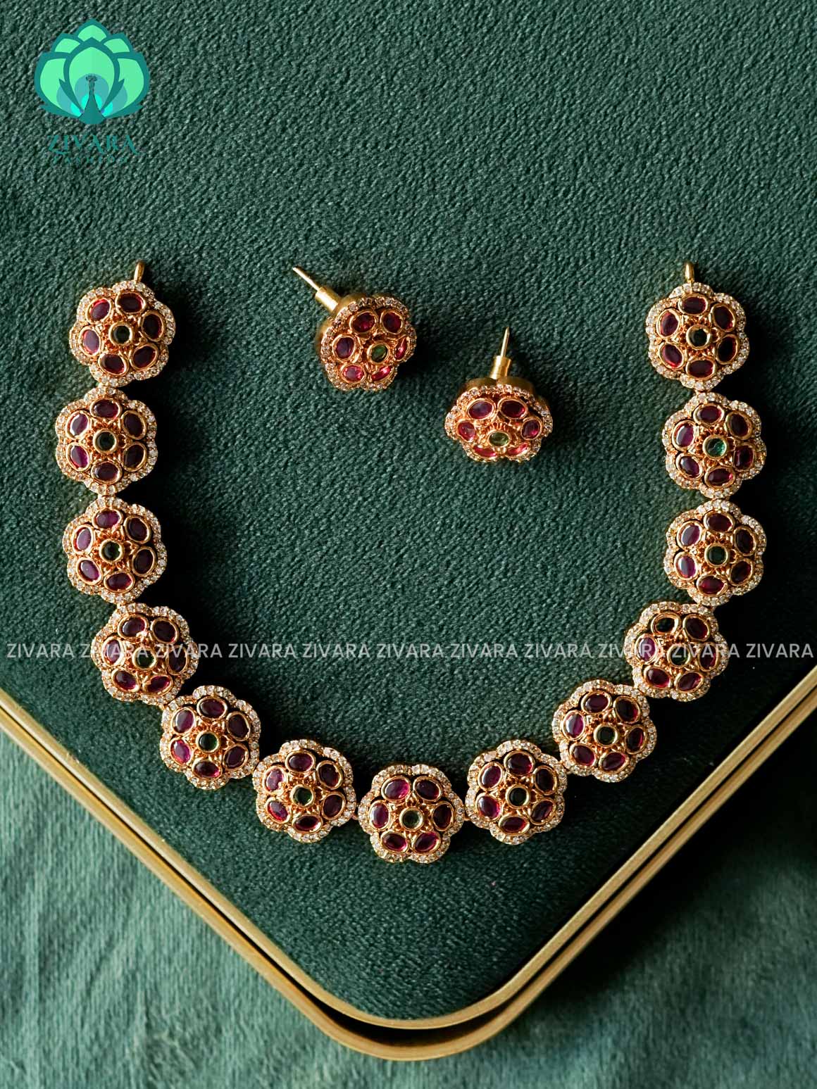 REAL KEMP FLOWER MOTIF-Traditional south indian premium neckwear - Zivara Fashion- latest jewellery design