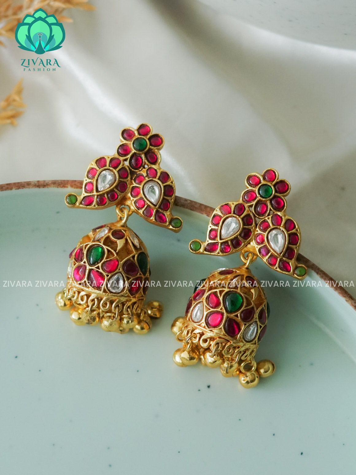 BRIGHT JADAU STONE   JHUMKA- latest jewellery collection- zivara fashion