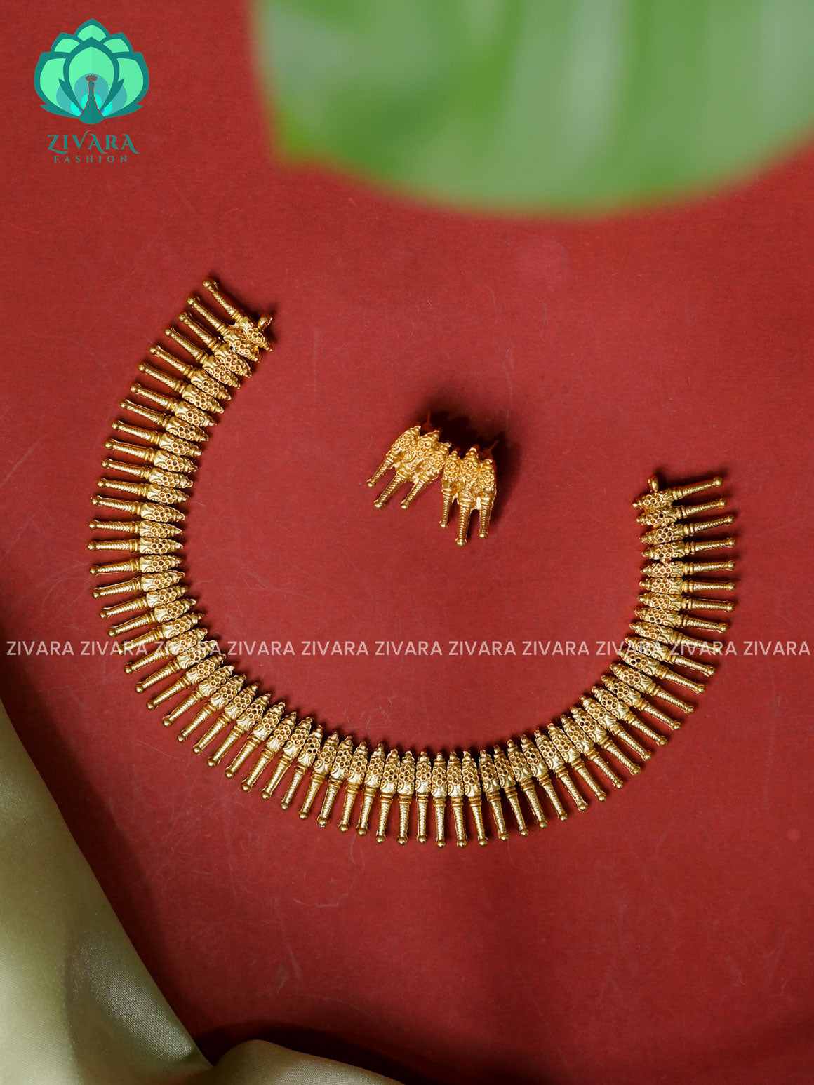 Gold mullai mottu -Traditional south indian NORMAL MATTE neckwear with earrings- Zivara Fashion- latest jewellery design