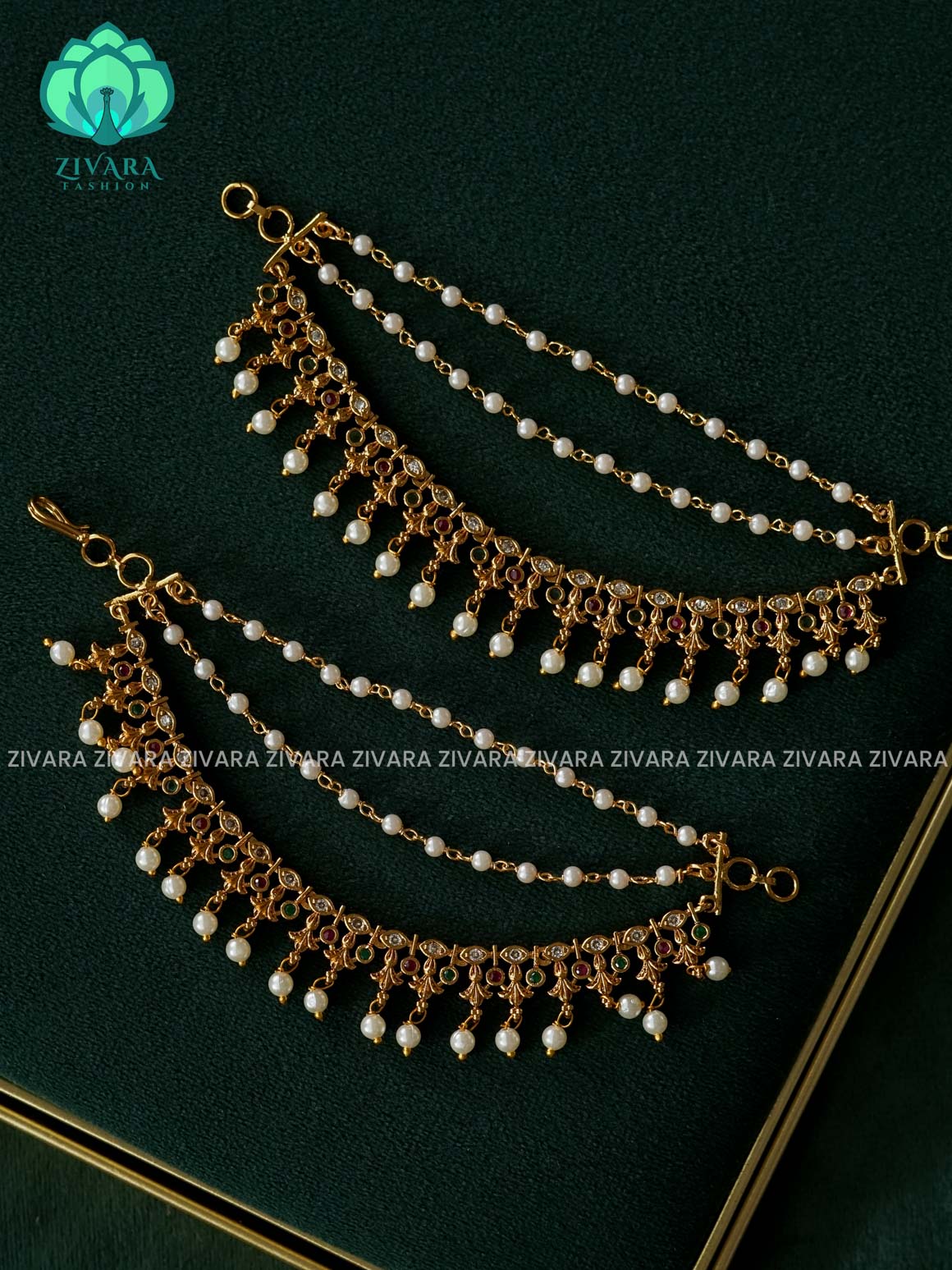 3 layer  GOLD FINISH  earchains/maatals- bridal accessory- zivara fashion-latest jewellery collection