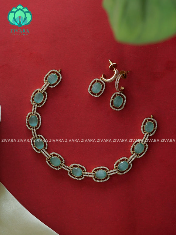 PASTEL GREEN - Chain model - stylish and minimal elegant neckwear with earrings- Zivara Fashion