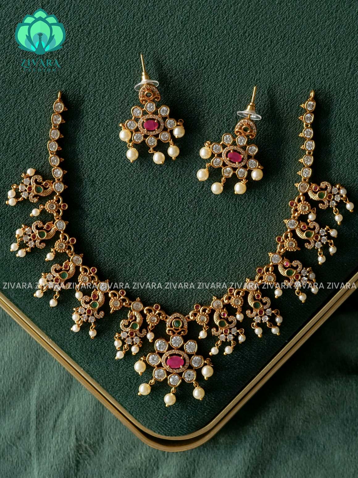 Peacock hanging -  stylish and minimal elegant neckwear with earrings- Zivara Fashion