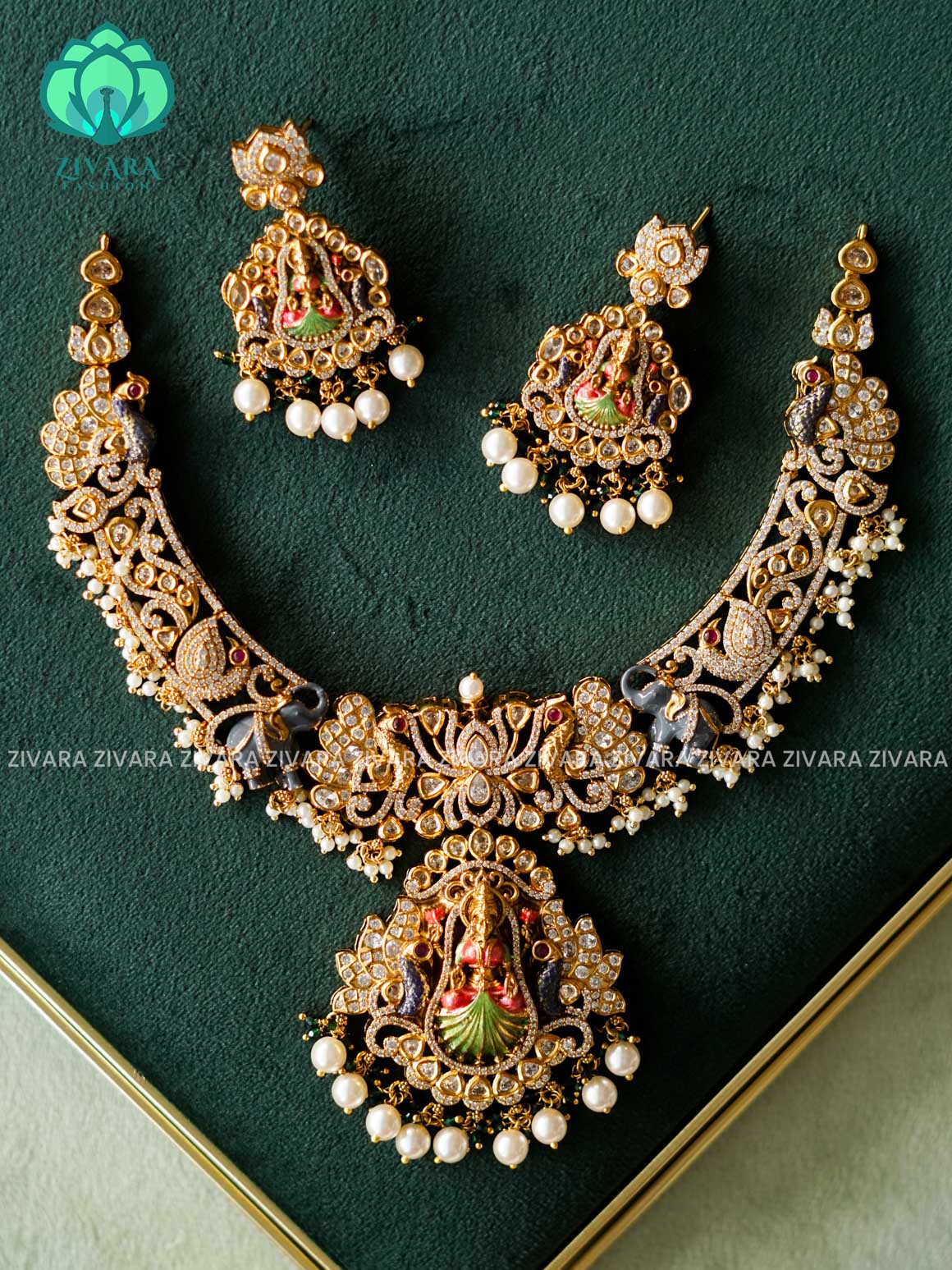 MADHURYA -  LAKSHMI VINTAGE FINISH  handpainted - Traditional south indian premium neckwear without earrings- Zivara Fashion- latest jewellery design