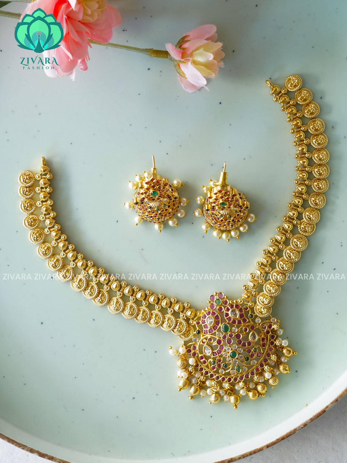 REAL KEMP- Traditional south indian premium neckwear with earrings- Zivara Fashion- latest jewellery design