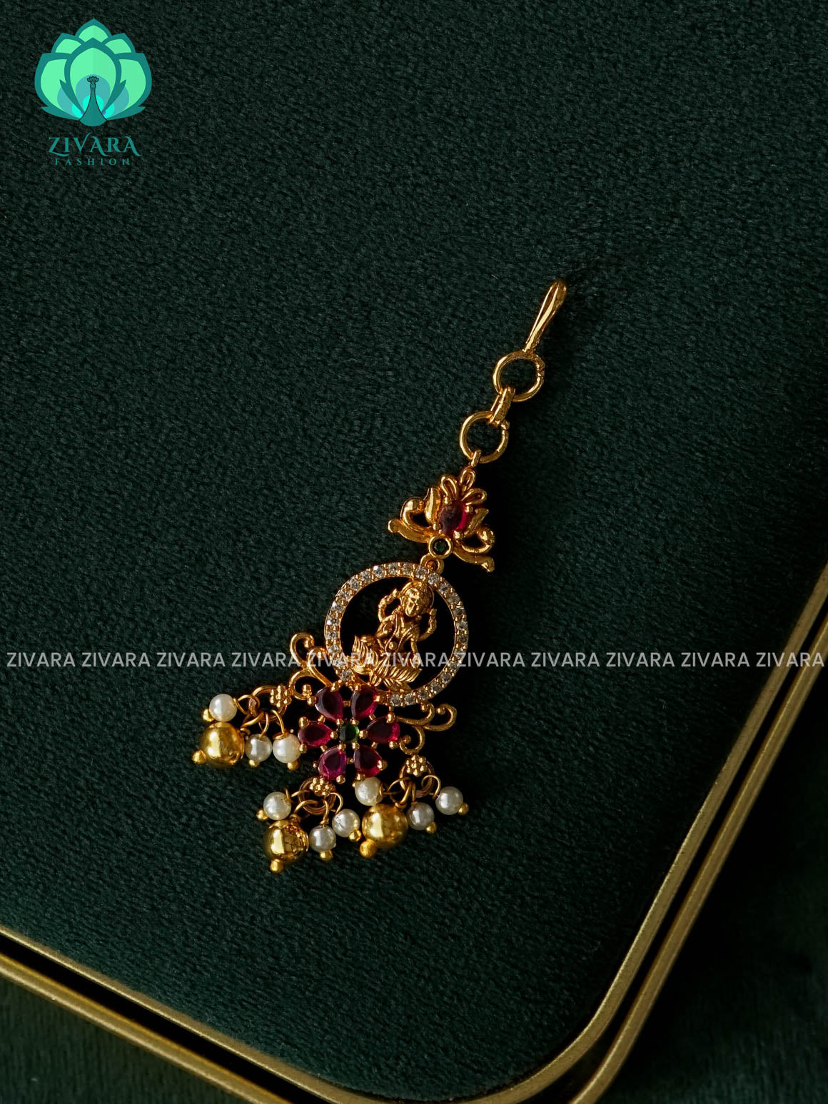 TEMPLE FLOWER  MOTIF CHUTTI WITH  HANGINGS - bridal head accessory- latest bridal collection - Zivara fashion
