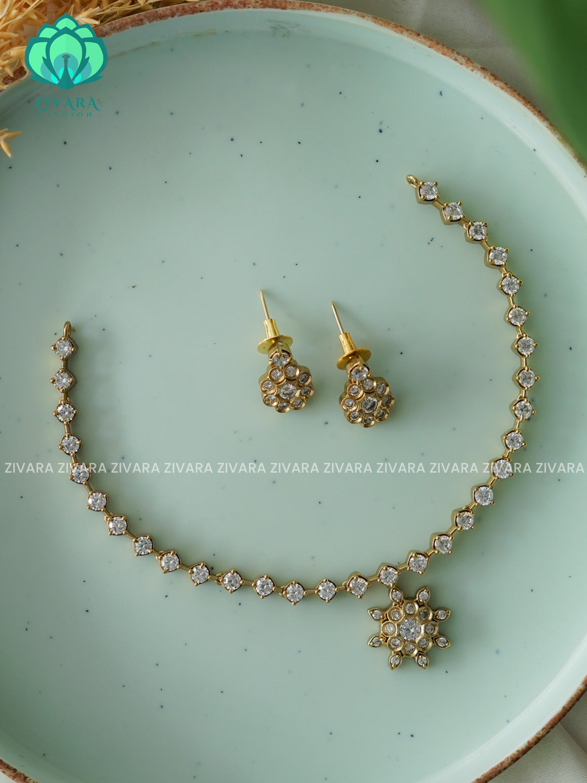 WHITE SUBTLE MATTE FINISH-Traditional south indian premium neckwear with earrings- Zivara Fashion- latest jewellery design
