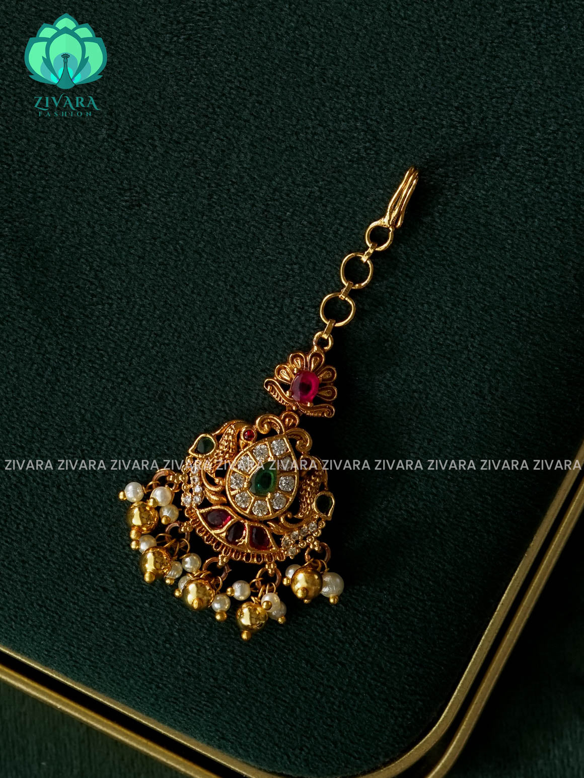 REAL KEMP MOTIF CHUTTI WITH  HANGINGS - bridal head accessory- latest bridal collection - Zivara fashion (Copy)