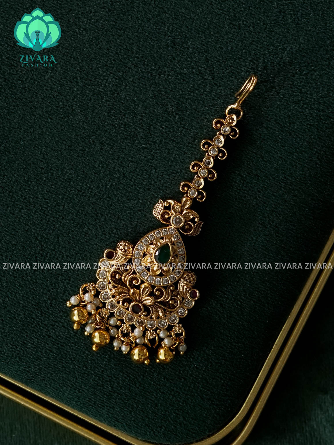 GREEN  MOTIF chutti  bridal head accessory- latest bridal collection - Zivara fashion