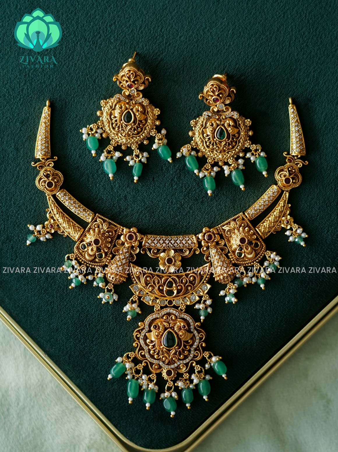 AKSHAYAM - BRIDAL 2 LAYER  HASLI  neckwear with earrings- Zivara Fashion