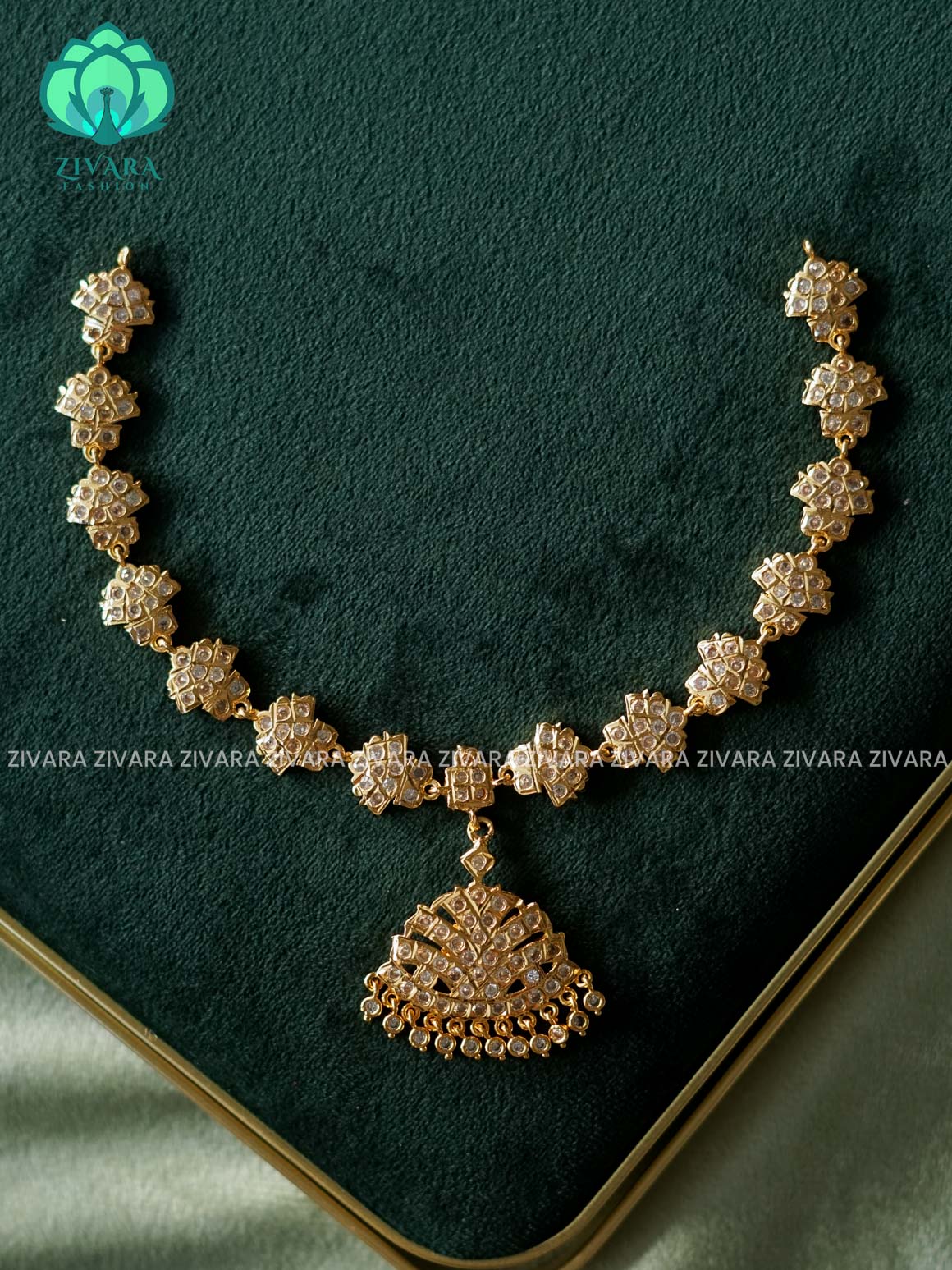 AMBIGAI  -  WHITE   STONE  MOTIF FREE  MICROGOLD POLISH FLEXIBLE CHAIN  ATTIGAI - Zivara Fashion- latest jewellery design
