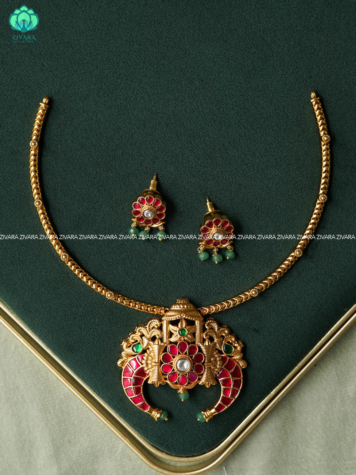 BRIDAL JADAU HASLI  -Traditional south indian premium neckwear with earrings- Zivara Fashion- latest jewellery design