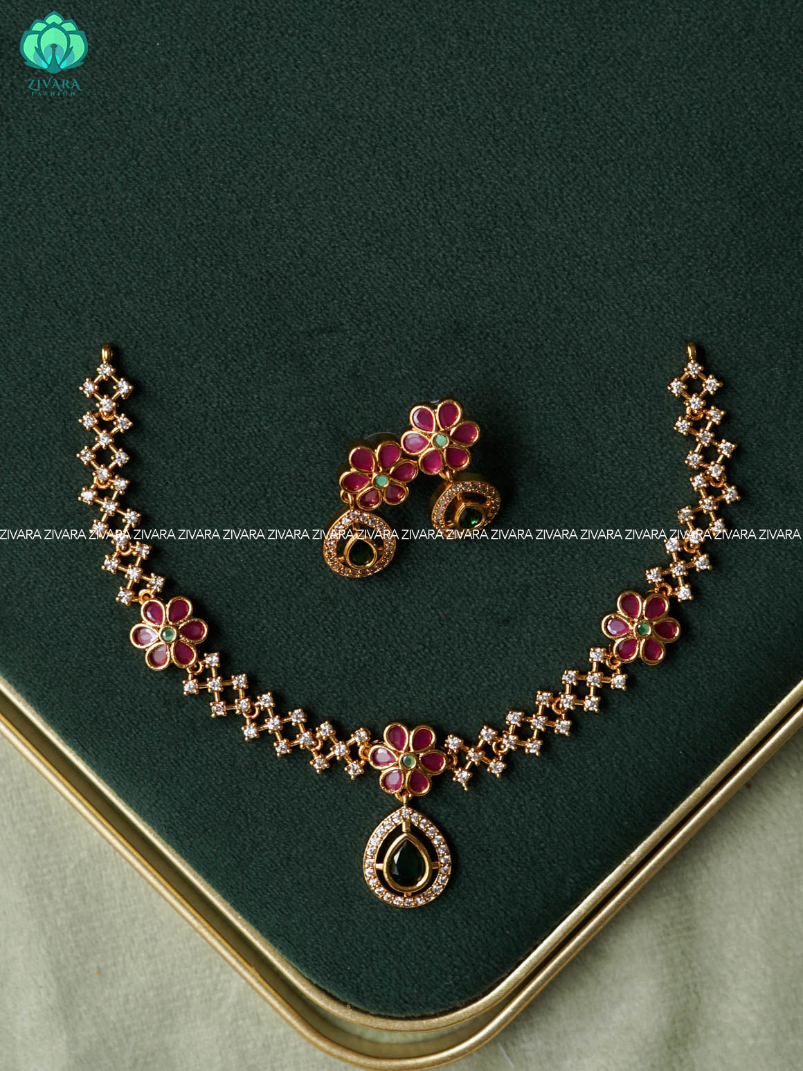 KIDS FRIENDLY FLORAL NECKWEAR - Traditional south indian premium neckwear with earrings - Zivara Fashion- latest jewellery design