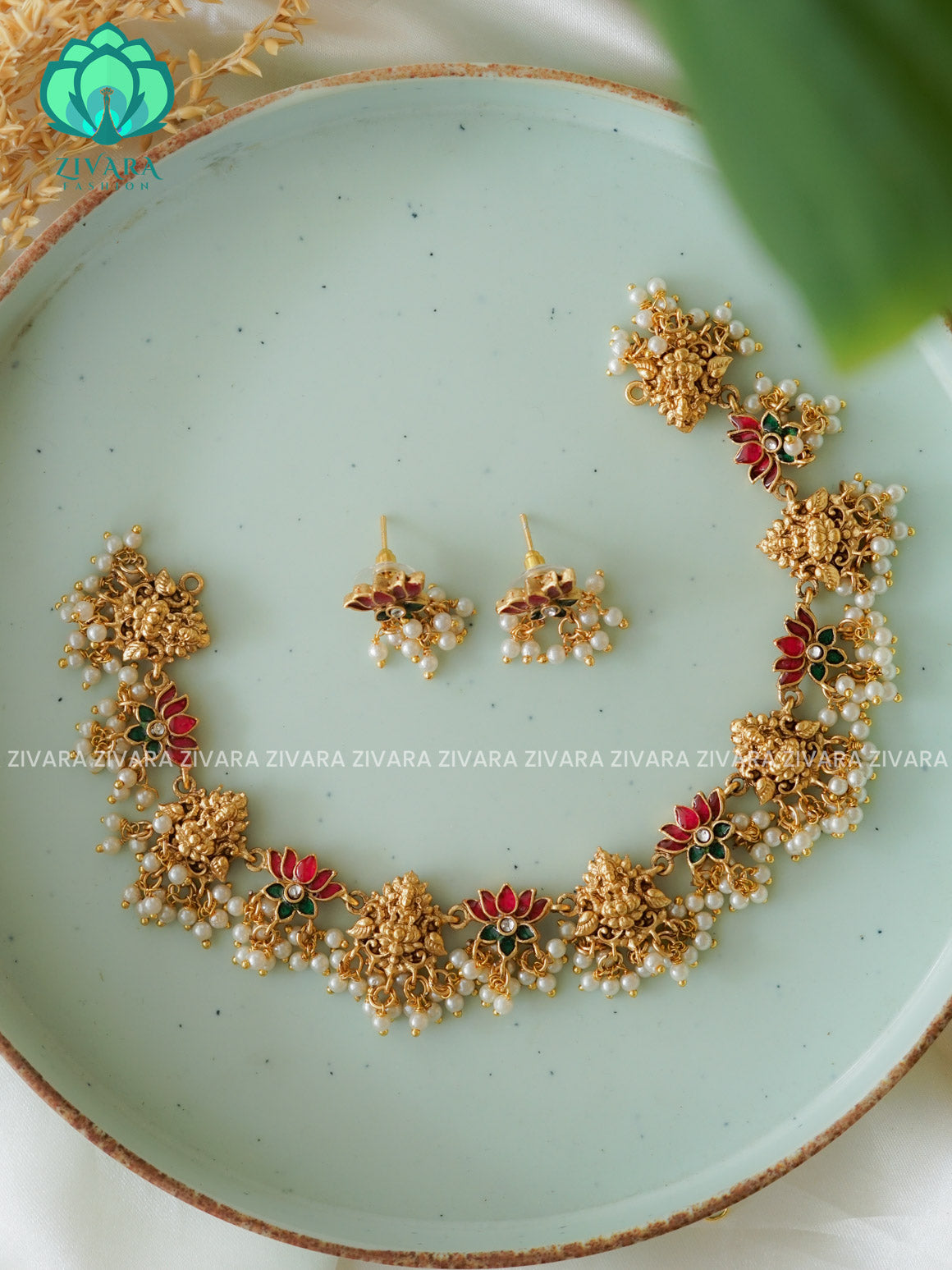 Trending TEMPLE NORMAL MATTE lotus enamel neckwear  - Zivara Fashion- latest jewellery design