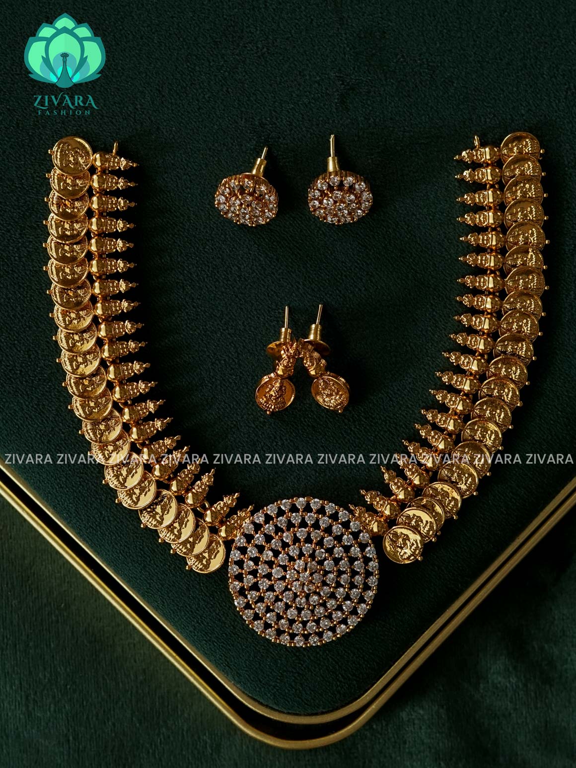 Akshayam COIN STONE - bridal temple  neckwear -Traditional south indian premium neckwear with earrings- Zivara Fashion- latest jewellery design