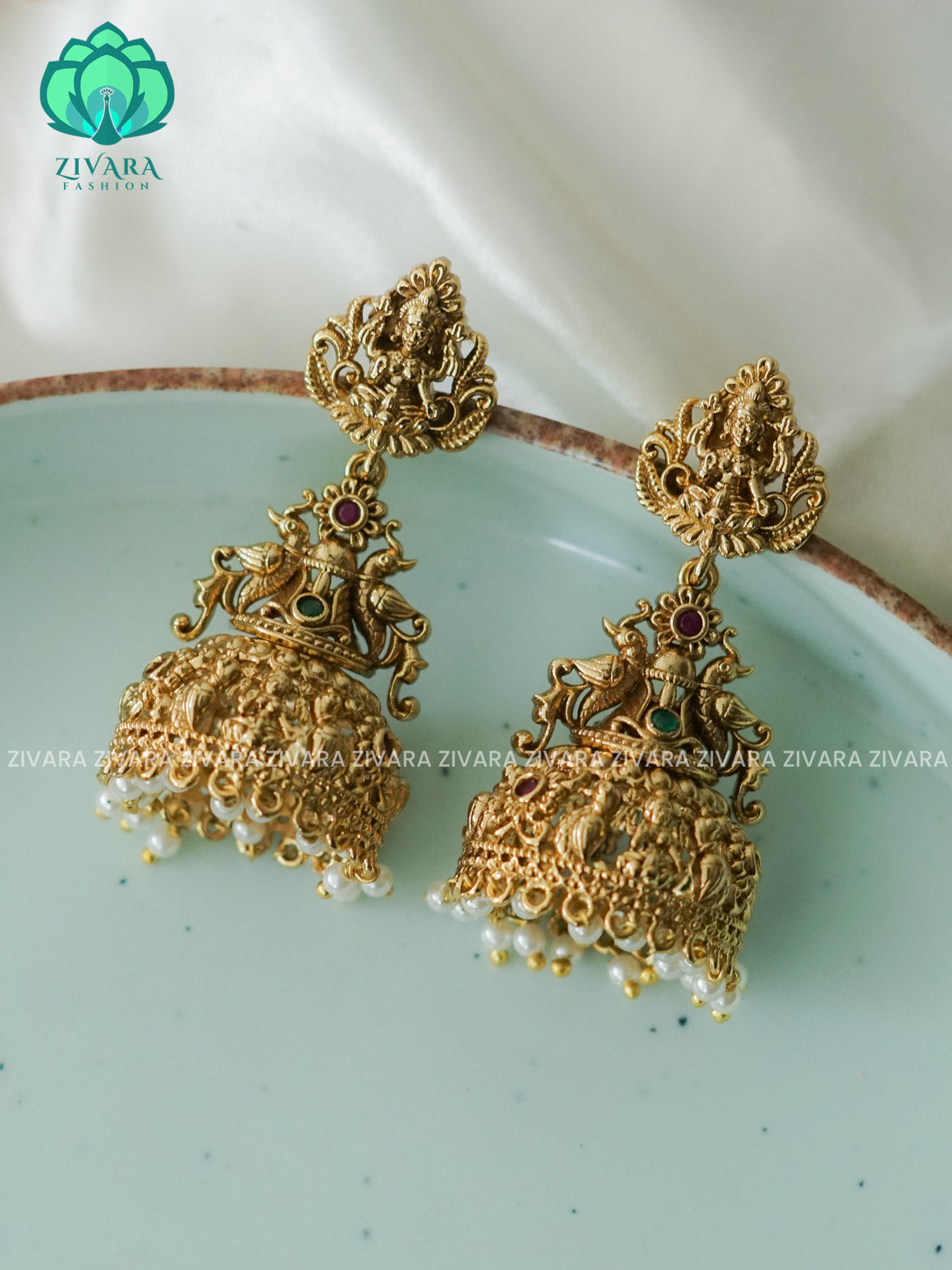 TEMPLE Vintage TRADITIONAL PREMIUM MATTE  polish JHUMKA- latest jewellery collection- zivara fashion
