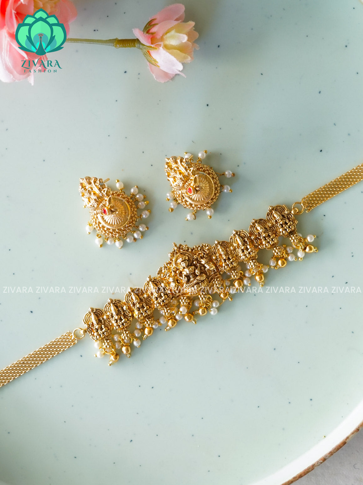 No stone - Trending  normal quality temple choker with earrings-latest south indian jewellery