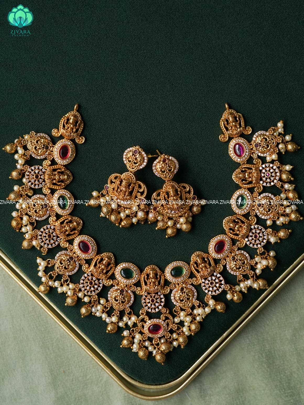 AKSHAYAM - TEMPLE GRAND BRIDAL HEAVY  NECKWEAR - premium neckwear with earrings- Zivara Fashion- latest jewellery design