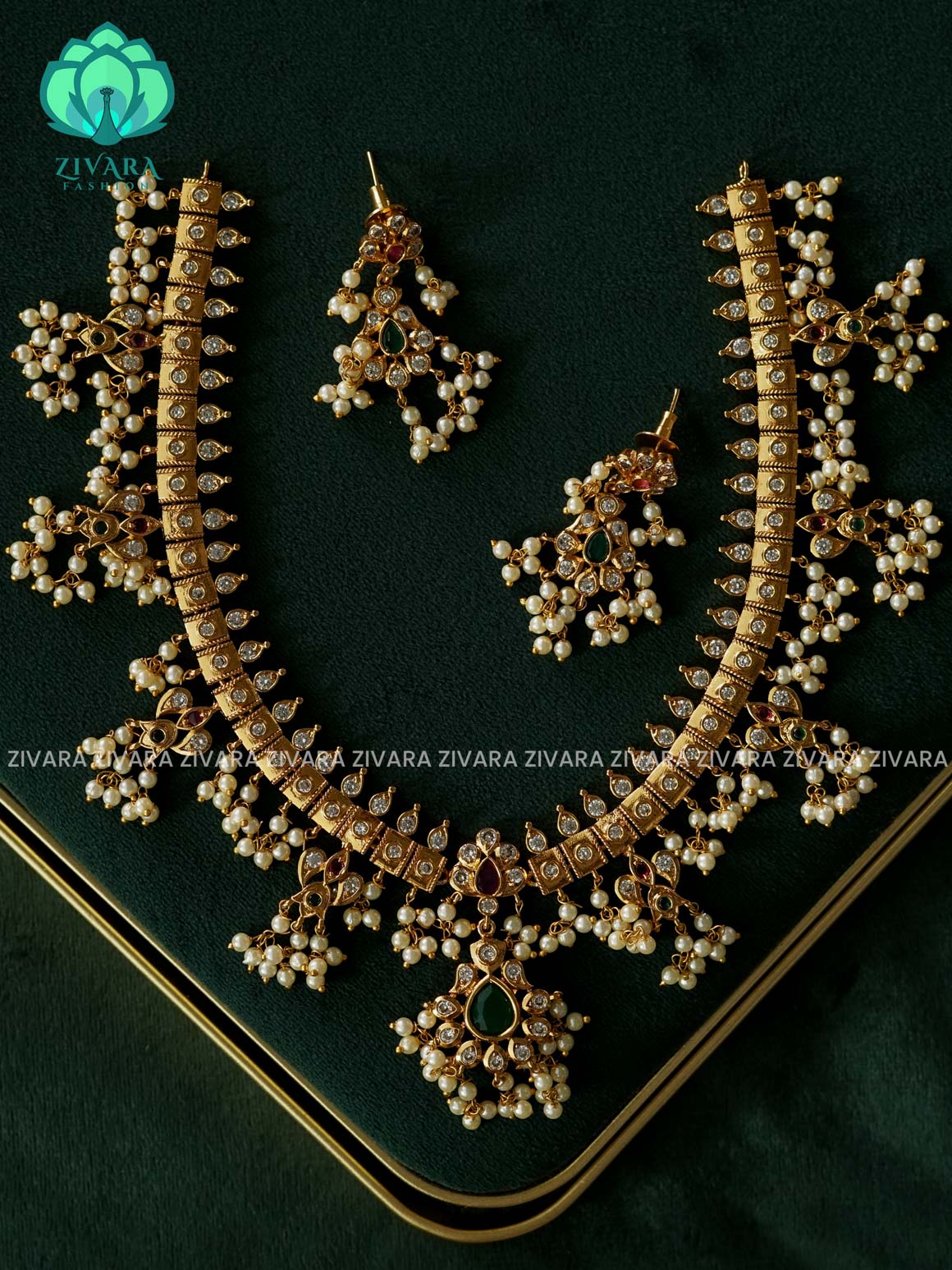 AKSHAYAM - TRENDING GUTTAPUSALU  -PREMIUM SUBTLE GOLD FINISH  stylish and minimal elegant neckwear with earrings- Zivara Fashion