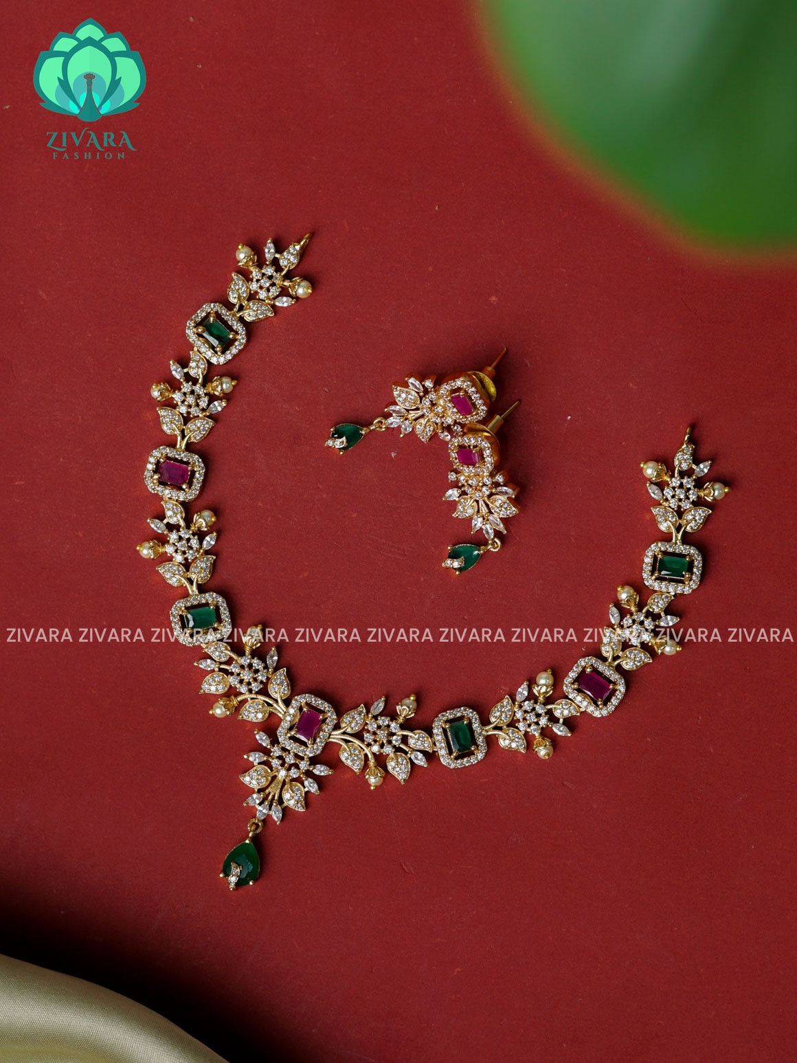 RUBY AND GREEN - FLORAL- MINIMAL ELEGANT NNECKWEAR - Zivara Fashion- latest jewellery design