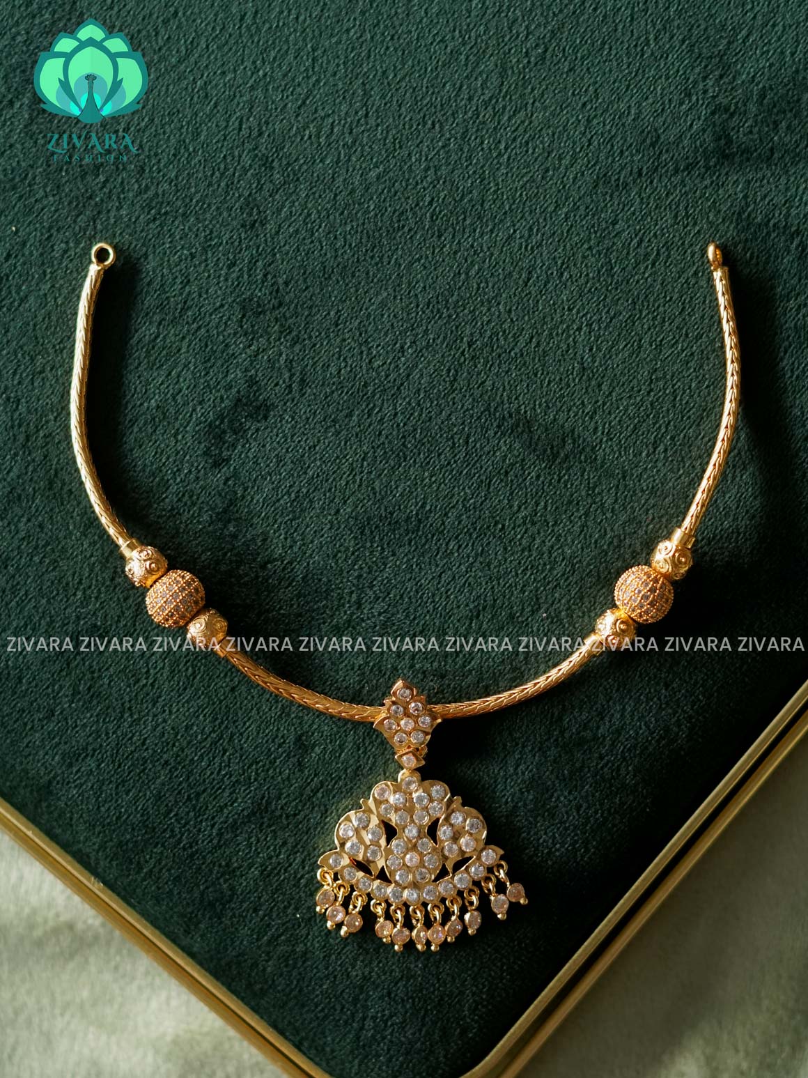 AMBIGAI  -  WHITE   STONE MOTIF FREE  MICROGOLD POLISH FLEXIBLE CHAIN  ATTIGAI - Zivara Fashion- latest jewellery design