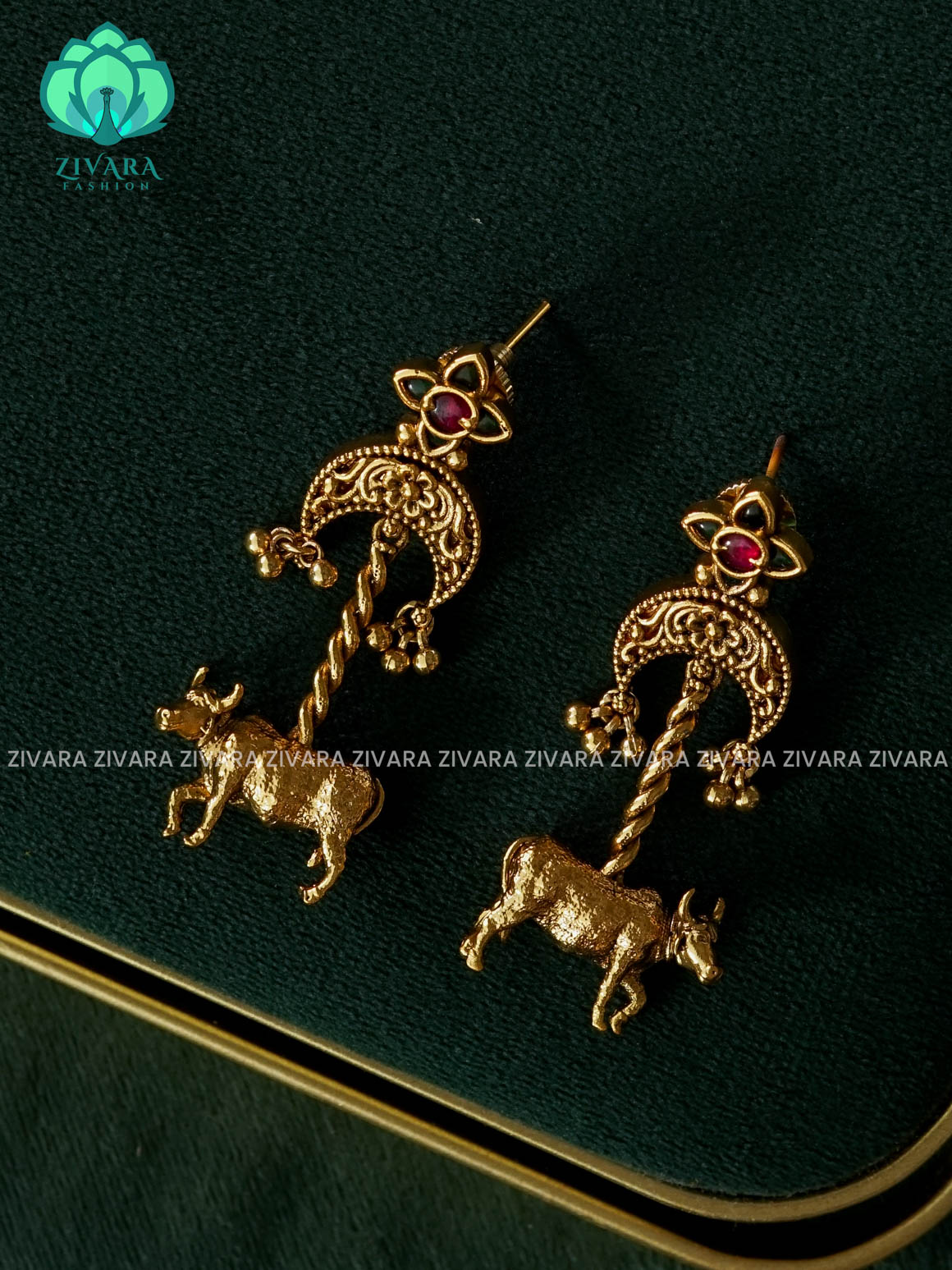 ANTIQUE GOLD NANDI BULL HANGINGS - latest jewellery collection- zivara fashion