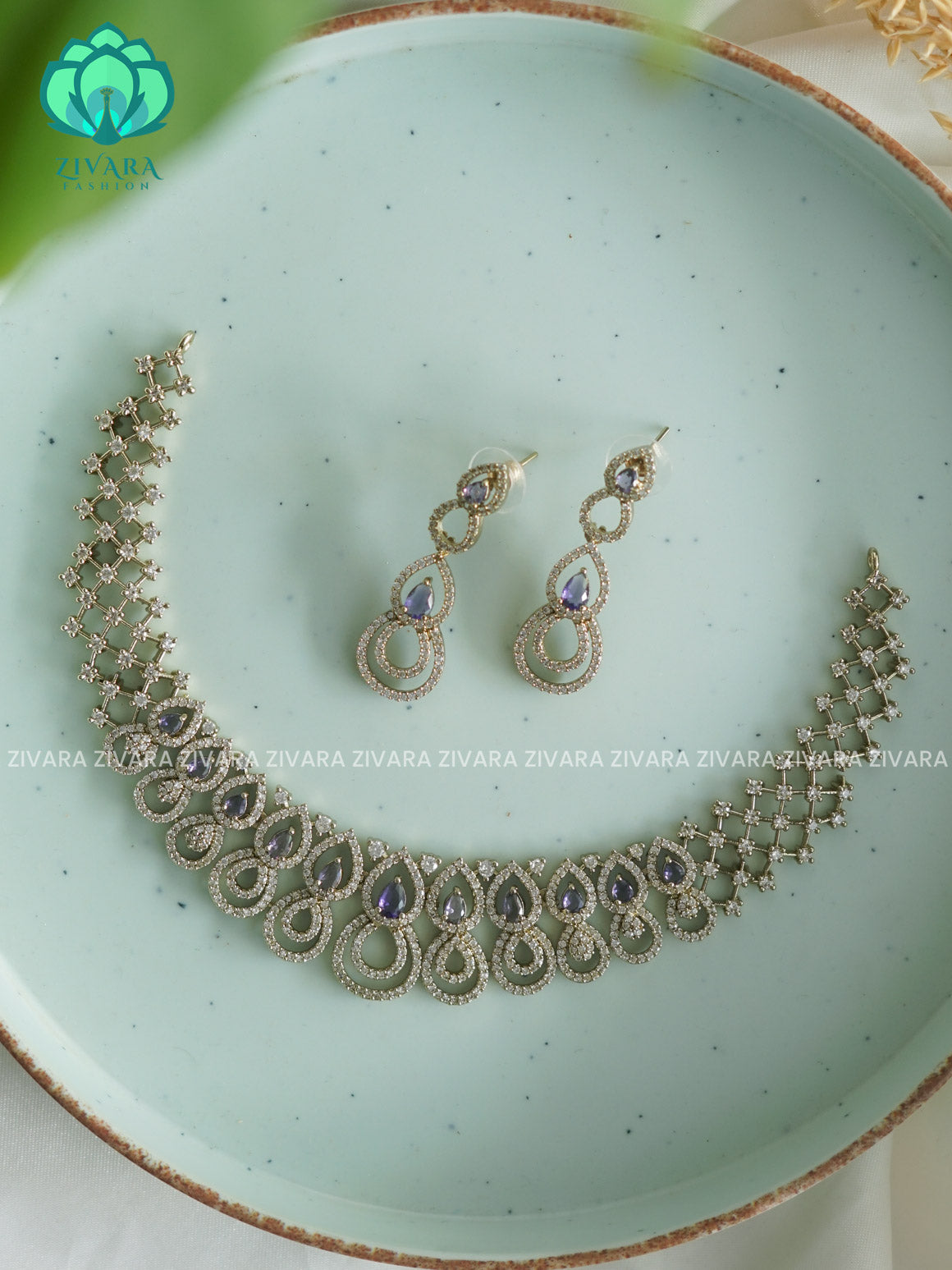 PURPLE TEAR -SUBTLE  stylish and minimal elegant neckwear with earrings- Zivara Fashion