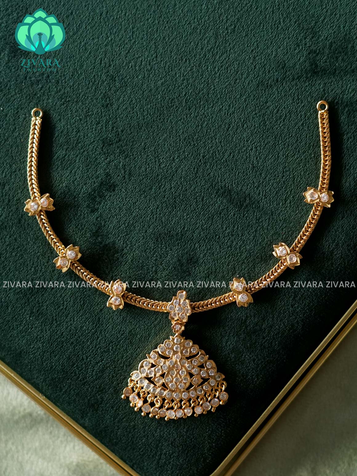 AMBIGAI  -  WHITE   STONE MOTIF FREE  MICROGOLD POLISH FLEXIBLE CHAIN  ATTIGAI - Zivara Fashion- latest jewellery design