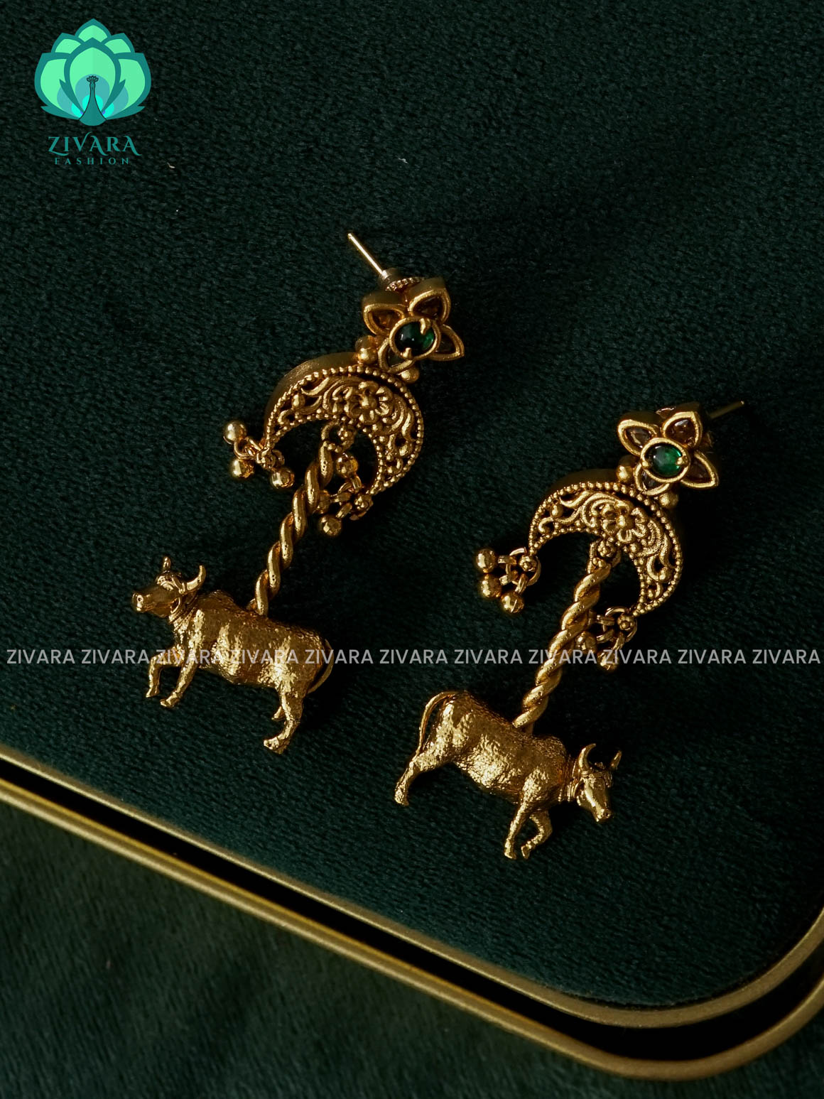 ANTIQUE GOLD NANDI BULL HANGINGS - latest jewellery collection- zivara fashion