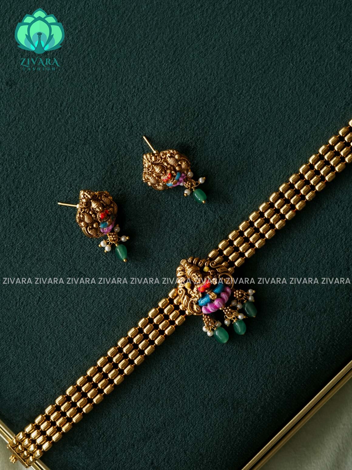 MADHURYA -  LAKSHMI CHOKER VINTAGE FINISH  handpainted - Traditional south indian premium neckwear without earrings- Zivara Fashion- latest jewellery design