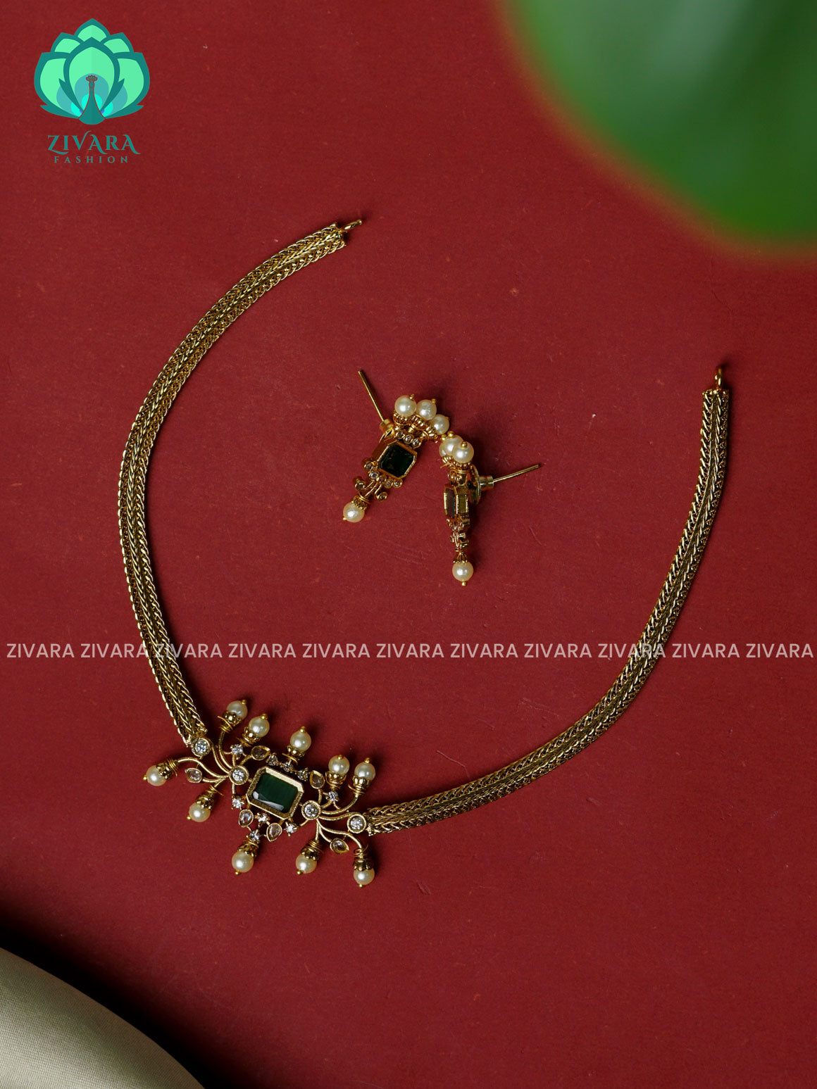 KIDS FRIENDLY Flexible chain  RECTANGLE pendant-Traditional south indian premium neckwear with earrings- Zivara Fashion- latest jewellery design.