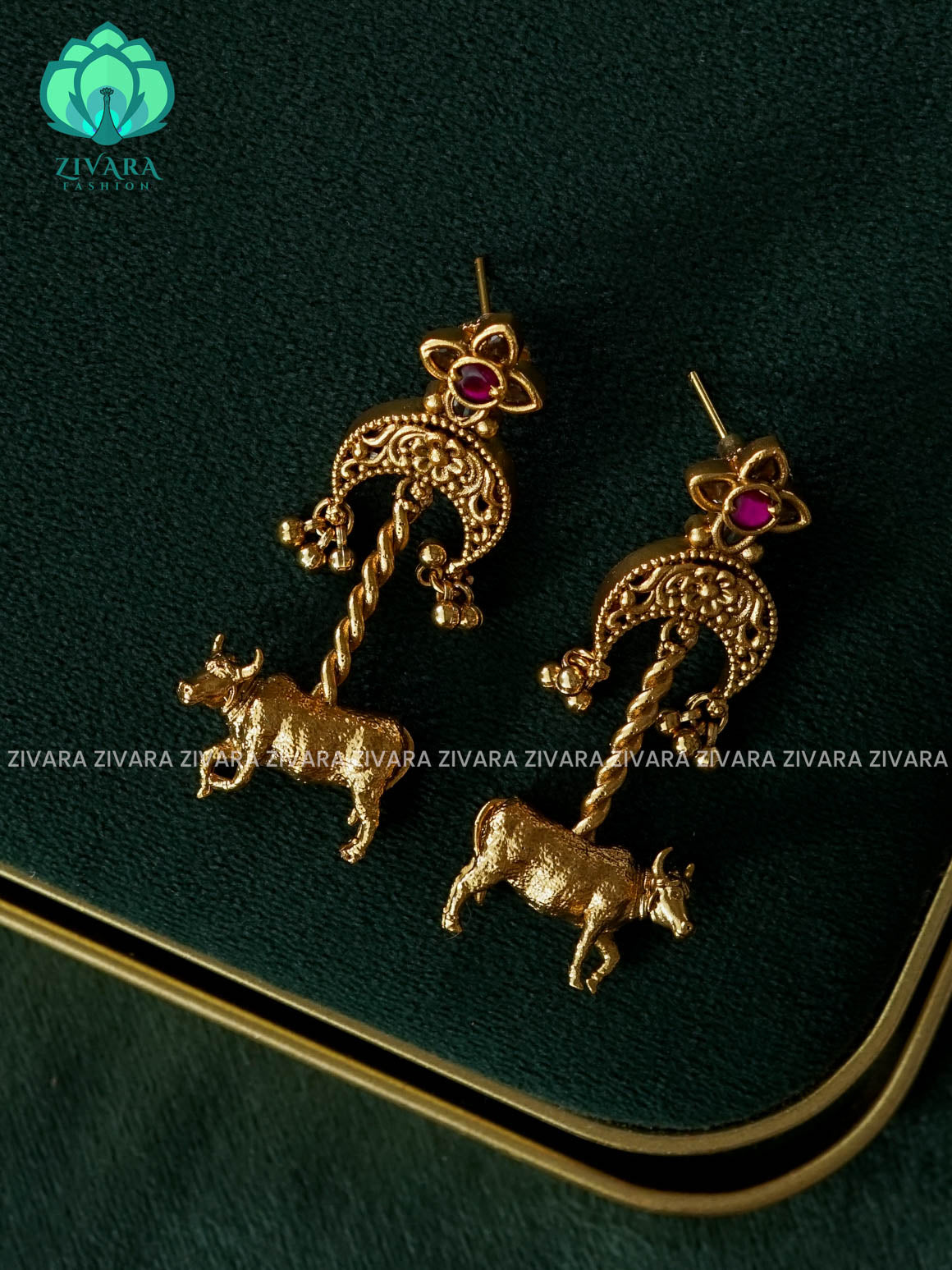 ANTIQUE GOLD NANDI BULL HANGINGS - latest jewellery collection- zivara fashion