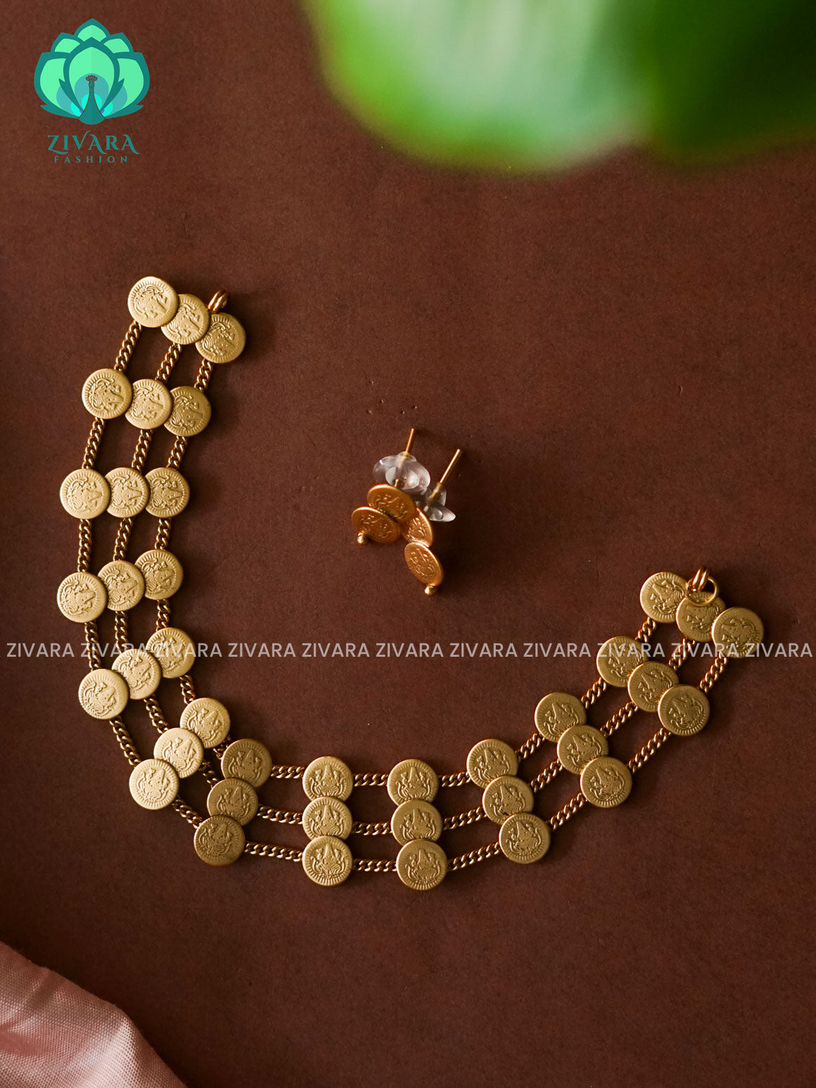 LAYERED COIN NORMAL MATTE neckwear with earrings- Zivara Fashion- latest jewellery design