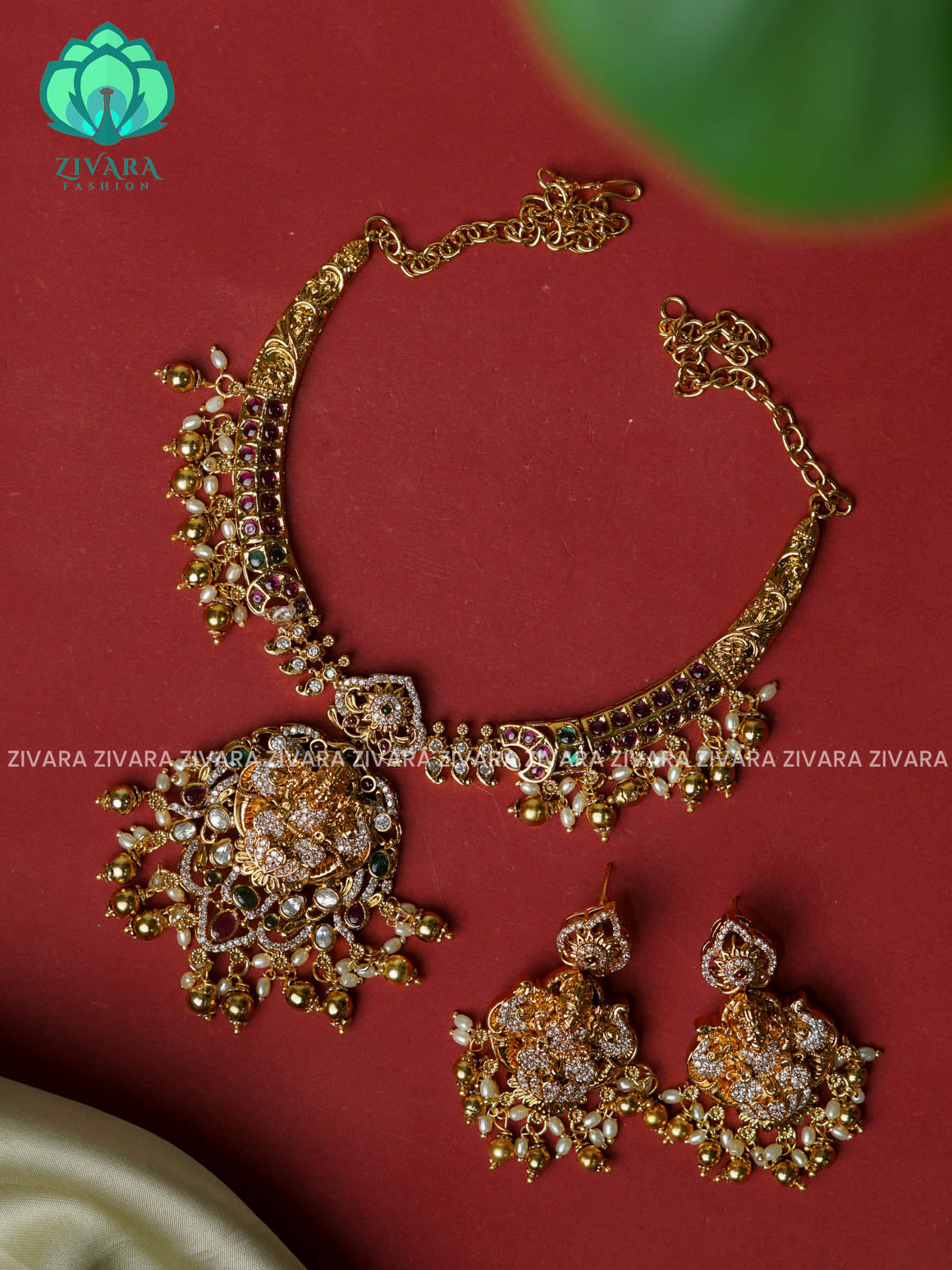 TEMPLE HASLI -  Traditional south indian premium neckwear with earrings- Zivara Fashion- latest jewellery design.