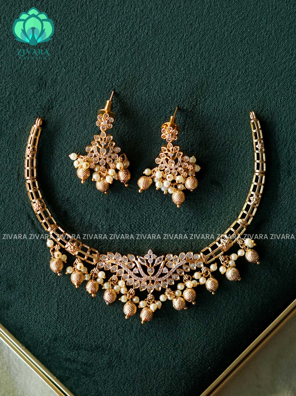 CUTE PENDANT HASLI NECK WEAR WITH EARRINGS   - Premium quality CZ Matte collection-south indian jewellery