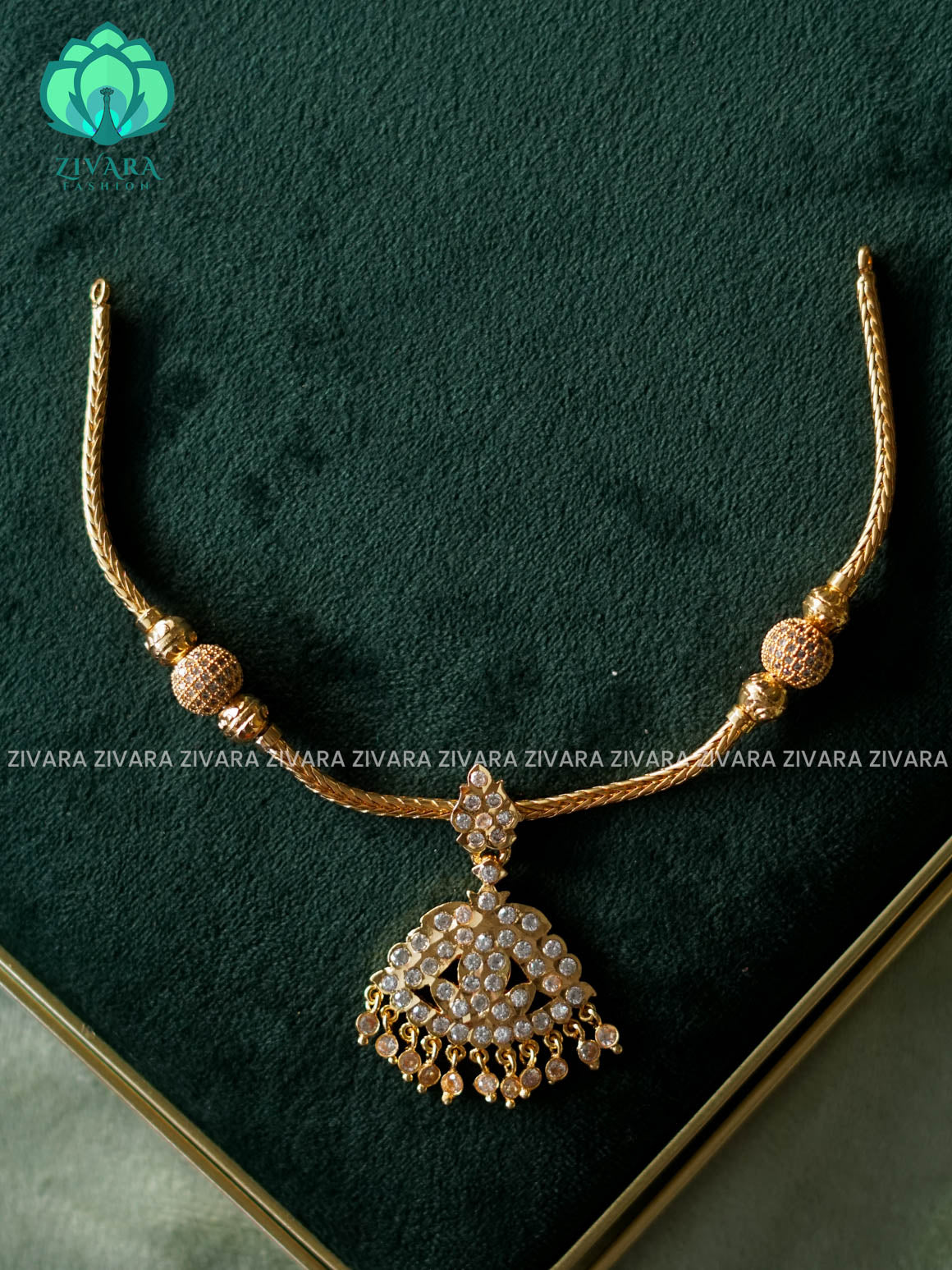 AMBIGAI  -  WHITE  STONE MOTIF FREE  MICROGOLD POLISH FLEXIBLE CHAIN  ATTIGAI - Zivara Fashion- latest jewellery design )