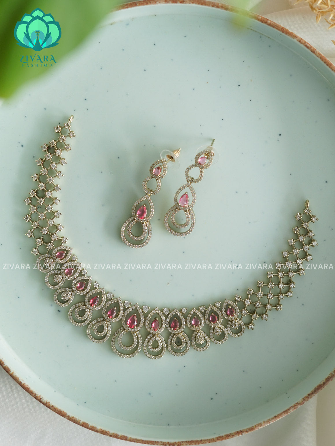 RUBY TEAR -SUBTLE  stylish and minimal elegant neckwear with earrings- Zivara Fashion