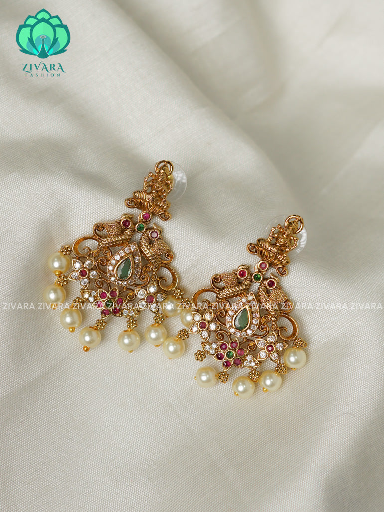 Temple danglers   TRADITIONAL PREMIUM MATTE  polish STUDS- latest jewellery collection- zivara fashion