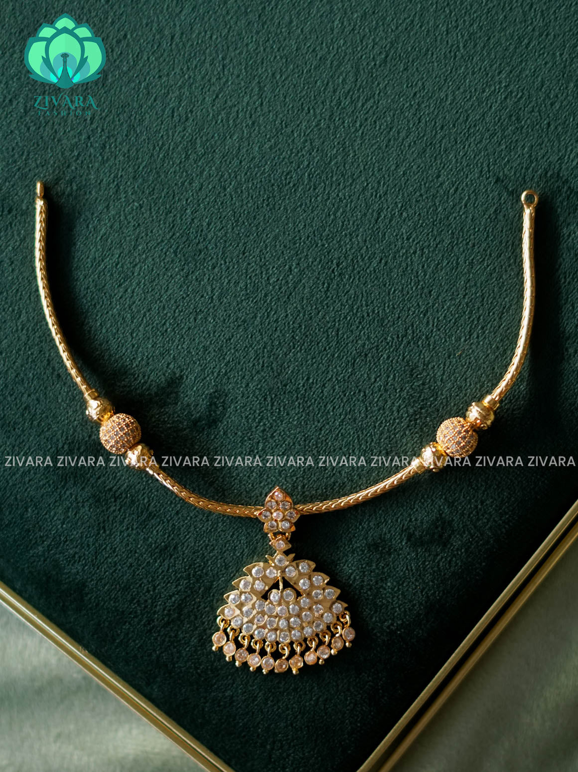 AMBIGAI  -  WHITE   STONE MOTIF FREE  MICROGOLD POLISH FLEXIBLE CHAIN  ATTIGAI - Zivara Fashion- latest jewellery design