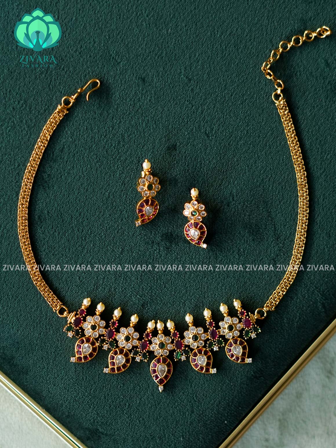 Kids friendly real kemp MANGO MOTIF -TRADITIONAL CHOKER COLLECTION WITH EARRINGS- LATEST JEWELLERY COLLECTION