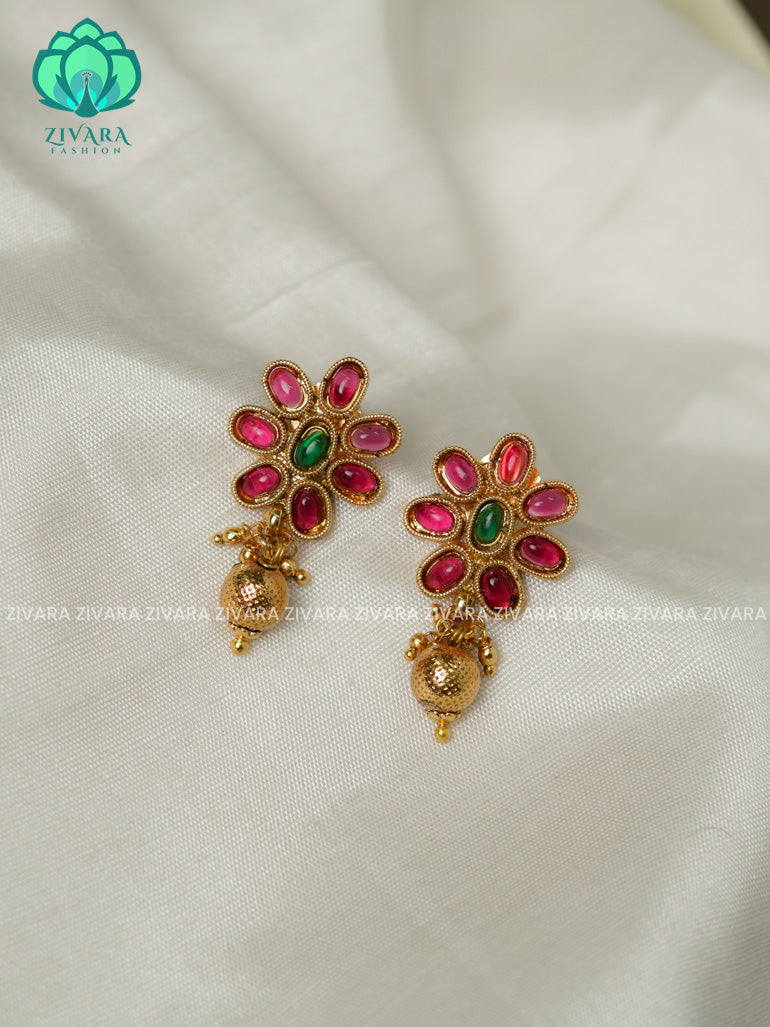 Real kemp flower - TRADITIONAL PREMIUM MATTE  polish STUDS- latest jewellery collection- zivara fashion