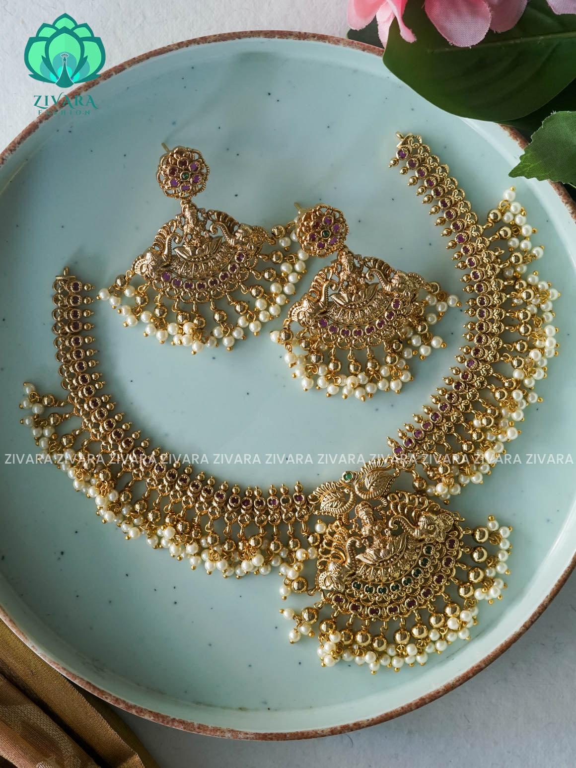 Temple bridal - Traditional south indian premium neckwear with earrings- Zivara Fashion- latest jewellery design