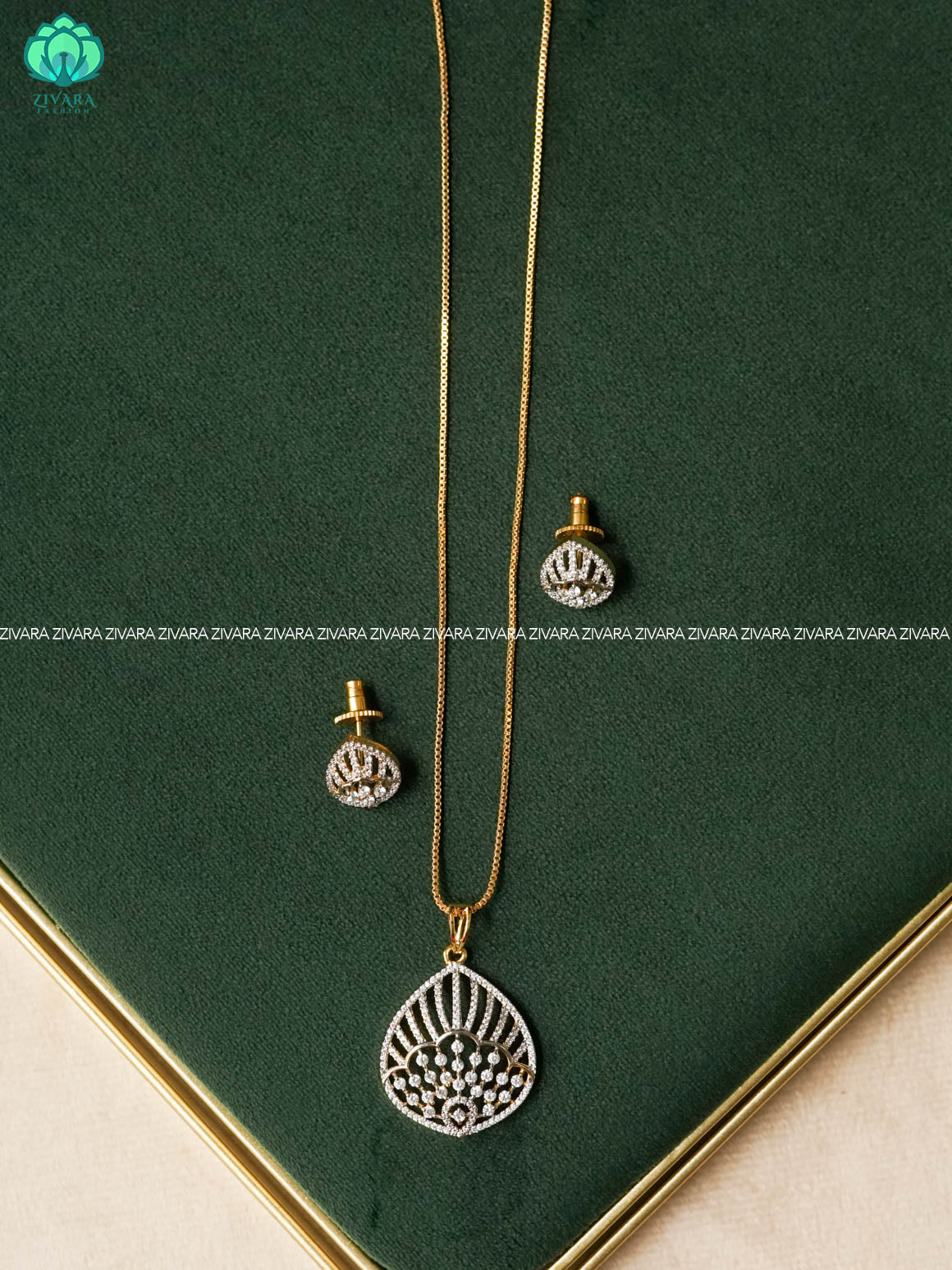 Zyra- Diamond replica Rhodium polish-pendant set with earrings  -Trending office wear jewellery-Zivara fashion