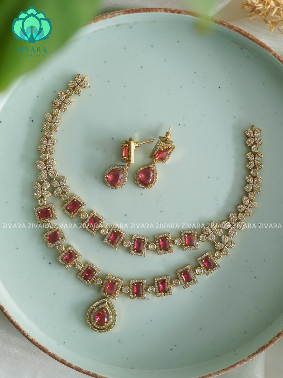 RUBY STEP - stylish and minimal elegant neckwear with earrings- Zivara Fashion