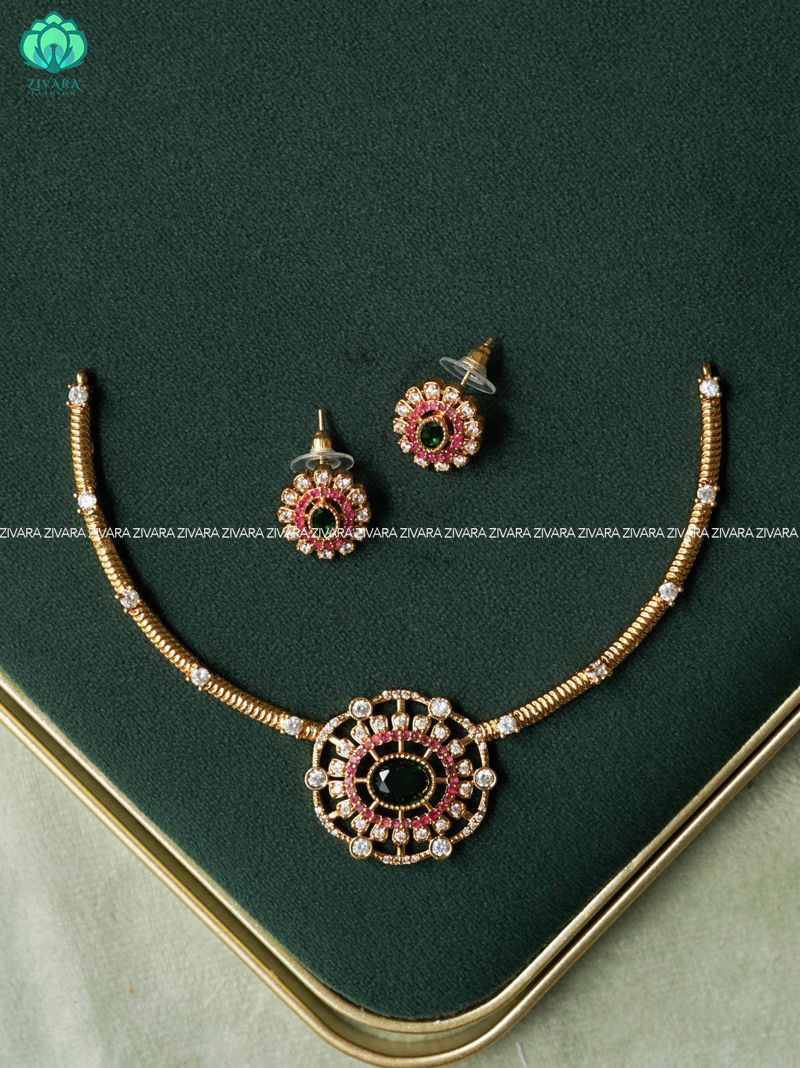 AKSHAYAM - FLORAL BRIDAL HASLI NECKWEAR - premium neckwear with earrings- Zivara Fashion- latest jewellery design