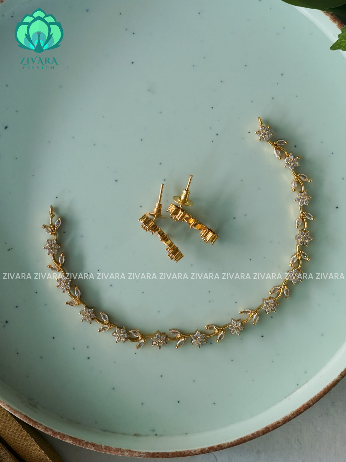 LEAFY WHITE KIDS  EXCLUSIVE   - stylish and minimal elegant neckwear with earrings- Zivara Fashion