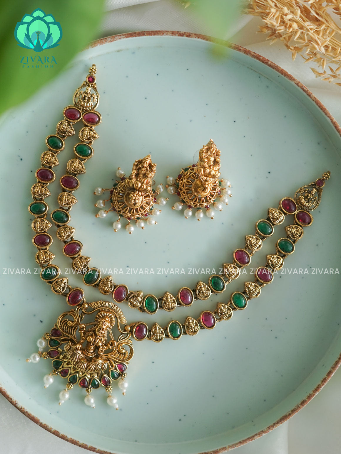 TEMPLE  NORMAL MATTE neckwear with earrings- Zivara Fashion- latest jewellery design