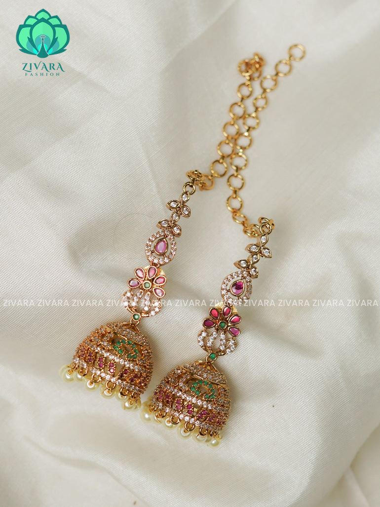 Ad stone  big  sized - TRADITIONAL PREMIUM MATTE  polish JHUMKA with maatal- latest jewellery collection- zivara fashion