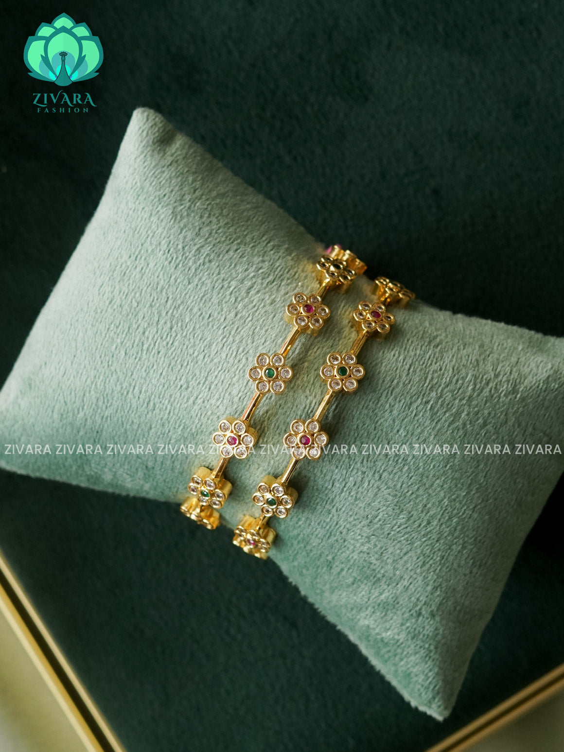 2 piece flower motif gold polish bangles  - Premium quality daily use bangles - Zivara fashion