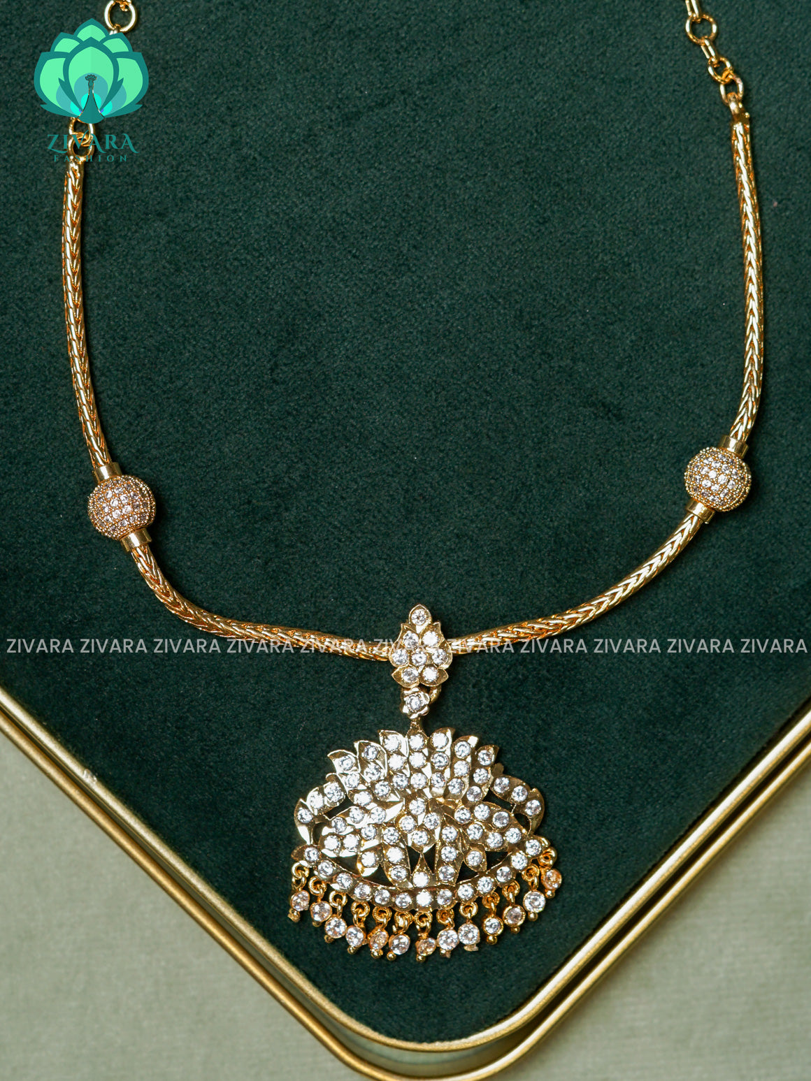 AMBIGAI-WHITE STONE MICROGOLD POLISH ATTIGAI WITH EARRING - Zivara Fashion- latest jewellery desigN