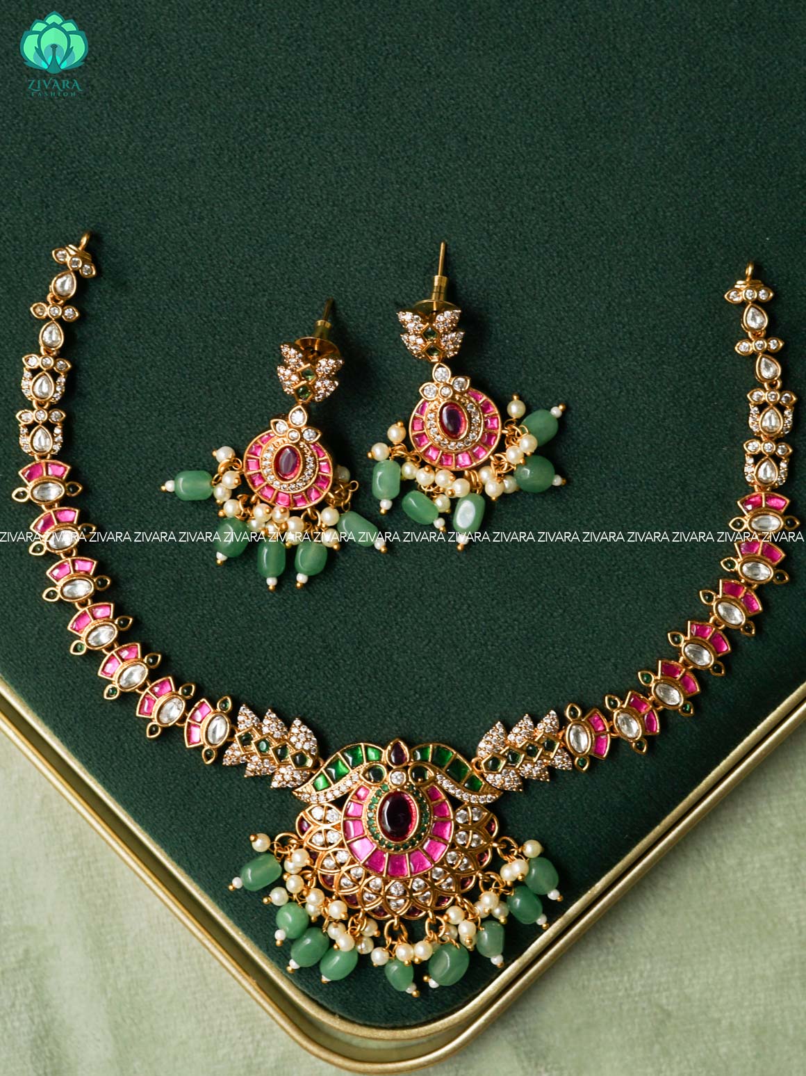 JADAVU- FLOWER NECKWEAR - Traditional south indian premium neckwear with earrings- Zivara Fashion- latest jewellery design